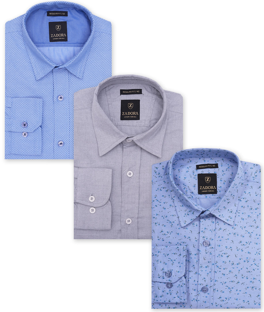 ZADORA Pack of 3 Men's Cotton Regular Fit Full Sleeves Stylish, Comfortable Casual & Formal Shirt