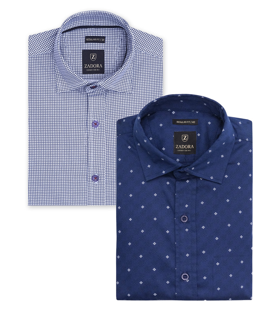 ZADORA Pack of 2 Men's Cotton Regular Fit Full Sleeves Stylish, Comfortable Casual & Formal Shirt