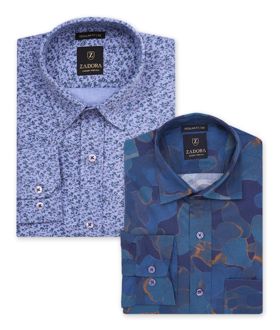 ZADORA Pack of 2 Men's Cotton Regular Fit Full Sleeves Stylish, Comfortable Casual & Formal Shirt
