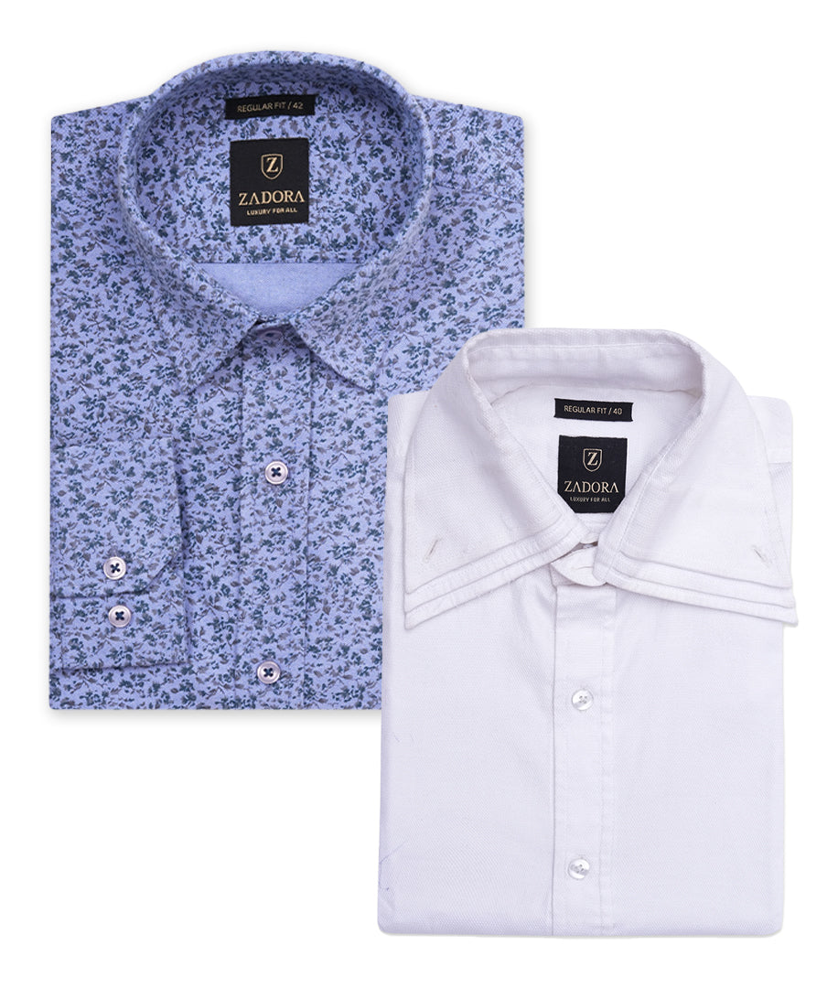 ZADORA Pack of 2 Men's Cotton Regular Fit Full Sleeves Stylish, Comfortable Casual & Formal Shirt