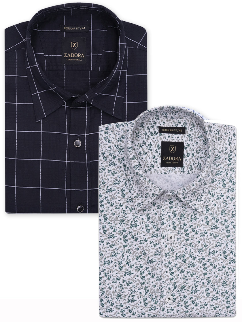 ZADORA Pack of 2 Men's Cotton Regular Fit Full Sleeves Stylish, Comfortable Casual & Formal Shirt