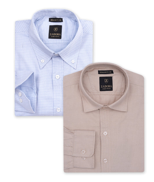 ZADORA Pack of 2 Men's Cotton Regular Fit Full Sleeves Stylish, Comfortable Casual & Formal Shirt