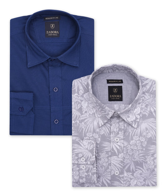 ZADORA Pack of 2 Men's Cotton Regular Fit Full Sleeves Stylish, Comfortable Casual & Formal Shirt
