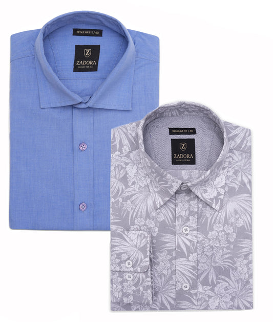 ZADORA Pack of 2 Men's Cotton Regular Fit Full Sleeves Stylish, Comfortable Casual & Formal Shirt