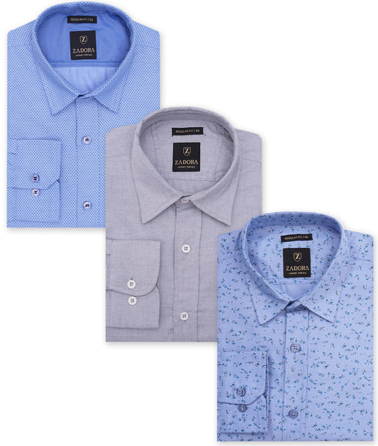 ZADORA Pack of 3 Men's Cotton Regular Fit Full Sleeves Stylish, Comfortable Casual & Formal Shirt