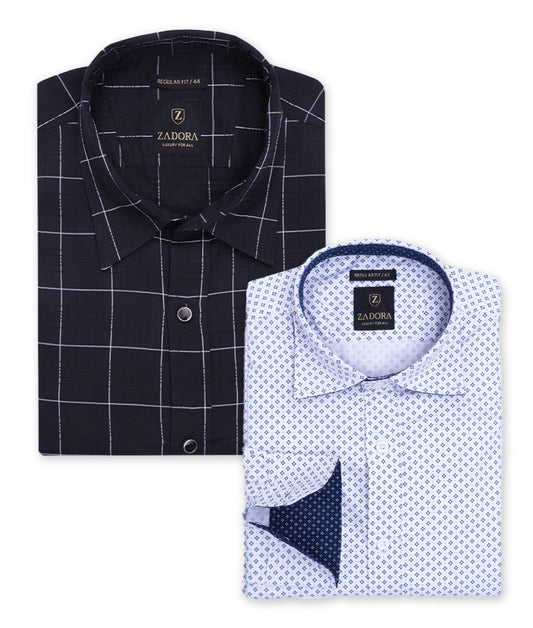 ZADORA Pack of 2 Men's Cotton Regular Fit Full Sleeves Stylish, Comfortable Casual & Formal Shirt
