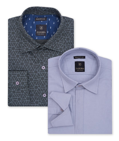 ZADORA Pack of 2 Men's Cotton Regular Fit Full Sleeves Stylish, Comfortable Casual & Formal Shirt