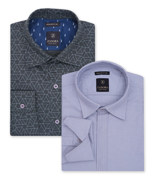 ZADORA Pack of 2 Men's Cotton Regular Fit Full Sleeves Stylish, Comfortable Casual & Formal Shirt