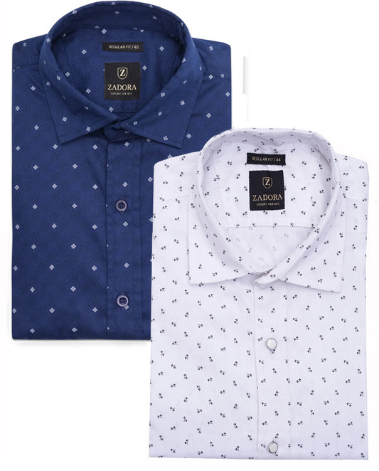ZADORA Pack of 2 Men's Cotton Regular Fit Full Sleeves Stylish, Comfortable Casual & Formal Shirt