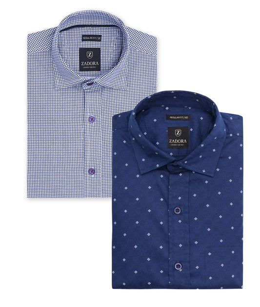 ZADORA Pack of 2 Men's Cotton Regular Fit Full Sleeves Stylish, Comfortable Casual & Formal Shirt