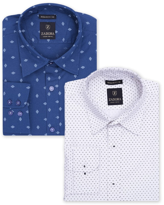ZADORA Pack of 2 Men's Cotton Regular Fit Full Sleeves Stylish, Comfortable Casual & Formal Shirt