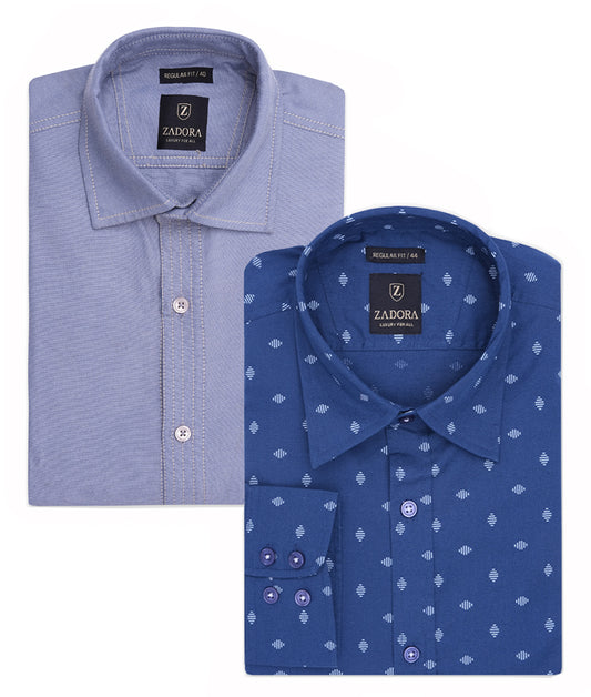 ZADORA Pack of 2 Men's Cotton Regular Fit Full Sleeves Stylish, Comfortable Casual & Formal Shirt