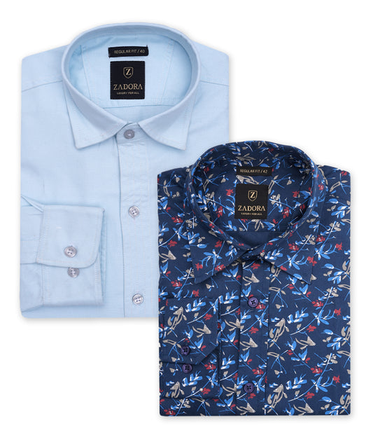 ZADORA Pack of 2 Men's Cotton Regular Fit Full Sleeves Stylish, Comfortable Casual & Formal Shirt