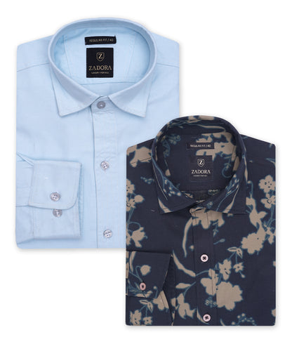 ZADORA Pack of 2 Men's Cotton Regular Fit Full Sleeves Stylish, Comfortable Casual & Formal Shirt