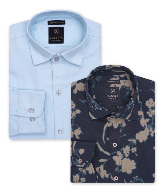 ZADORA Pack of 2 Men's Cotton Regular Fit Full Sleeves Stylish, Comfortable Casual & Formal Shirt