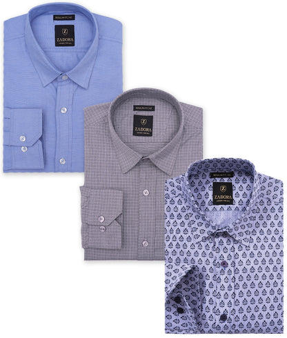 ZADORA Pack of 3 Men's Cotton Regular Fit Full Sleeves Stylish, Comfortable Casual & Formal Shirt