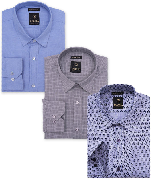 ZADORA Pack of 3 Men's Cotton Regular Fit Full Sleeves Stylish, Comfortable Casual & Formal Shirt