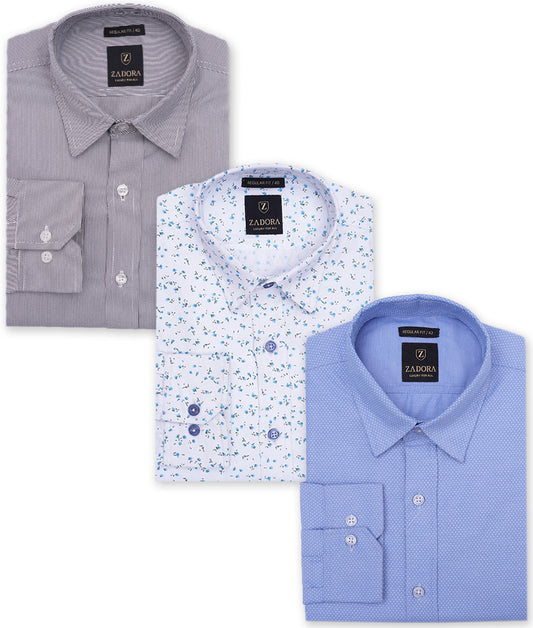 ZADORA Pack of 3 Men's Cotton Regular Fit Full Sleeves Stylish, Comfortable Casual & Formal Shirt