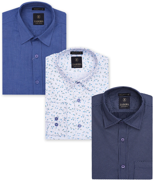 ZADORA Pack of 3 Men's Cotton Regular Fit Full Sleeves Stylish, Comfortable Casual & Formal Shirt