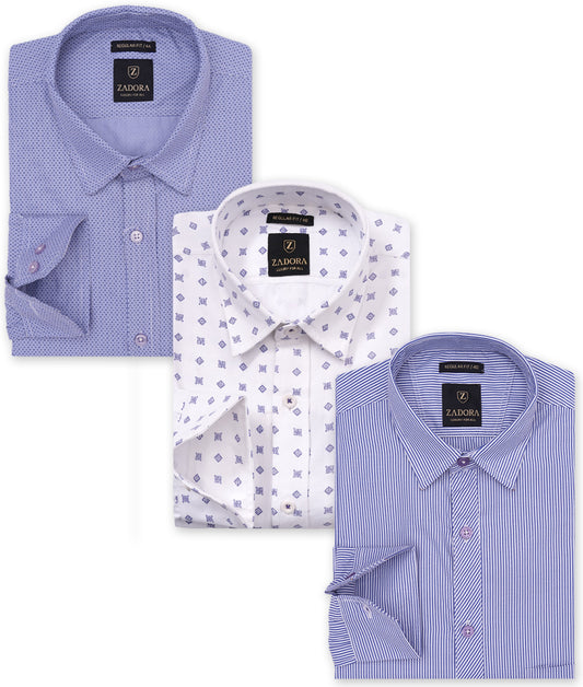 ZADORA Pack of 3 Men's Cotton Regular Fit Full Sleeves Stylish, Comfortable Casual & Formal Shirt