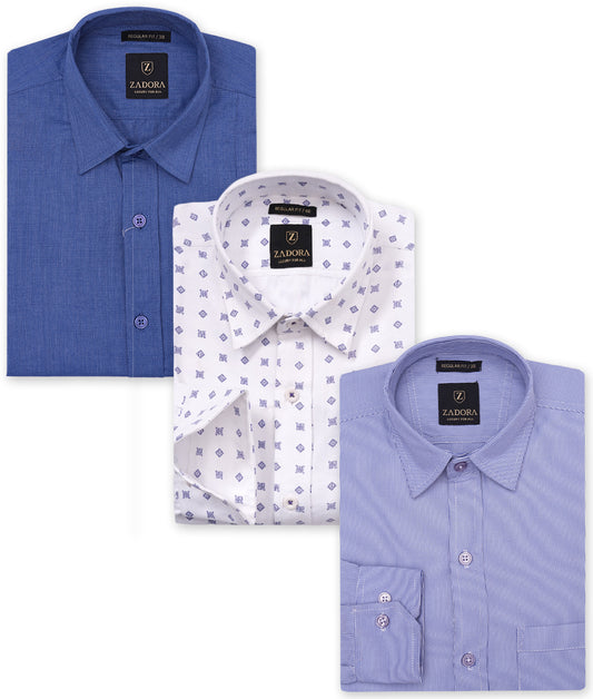 ZADORA Pack of 3 Men's Cotton Regular Fit Full Sleeves Stylish, Comfortable Casual & Formal Shirt