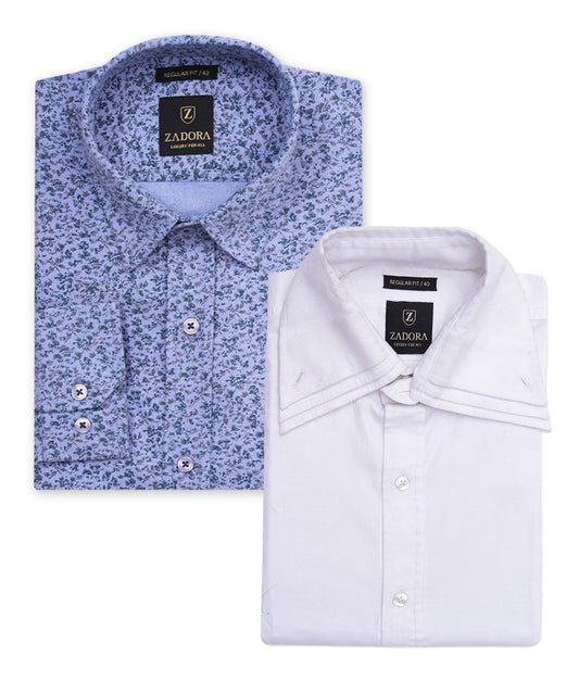 ZADORA Pack of 2 Men's Cotton Regular Fit Full Sleeves Stylish, Comfortable Casual & Formal Shirt