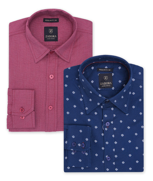 ZADORA Pack of 2 Men's Cotton Regular Fit Full Sleeves Stylish, Comfortable Casual & Formal Shirt