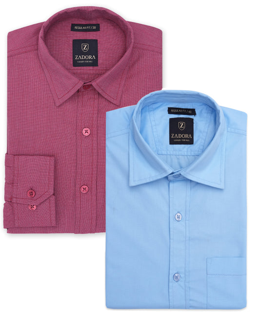 ZADORA Pack of 2 Men's Cotton Regular Fit Full Sleeves Stylish, Comfortable Casual & Formal Shirt