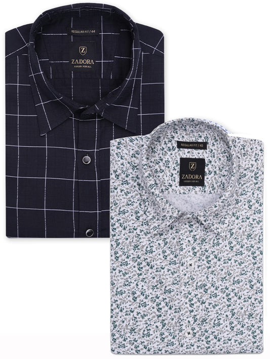 ZADORA Pack of 2 Men's Cotton Regular Fit Full Sleeves Stylish, Comfortable Casual & Formal Shirt